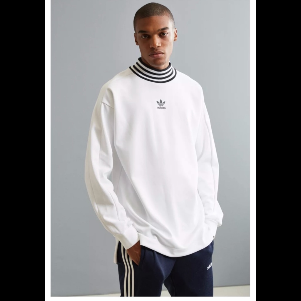 Adidas Sz L White Ribbed Mock Neck Long Sweatshirt